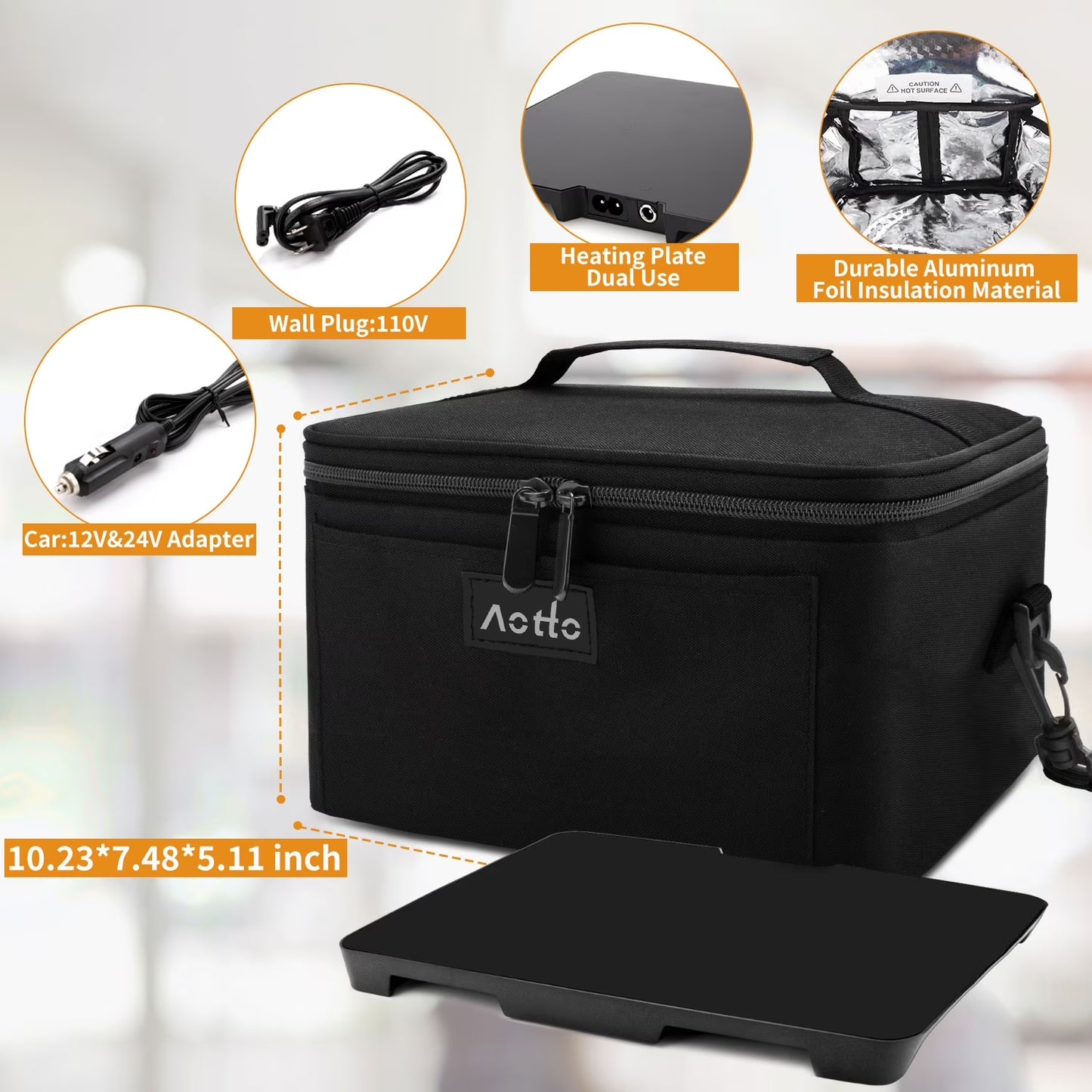 Portable Oven, 12V, 24V, 110V Portable Food Warmer, Mini Personal Microwave Heated Lunch Box for Work Reheating and Cooking Meals in Truck, Vehicle, Travel, Camping, Picnic, Black