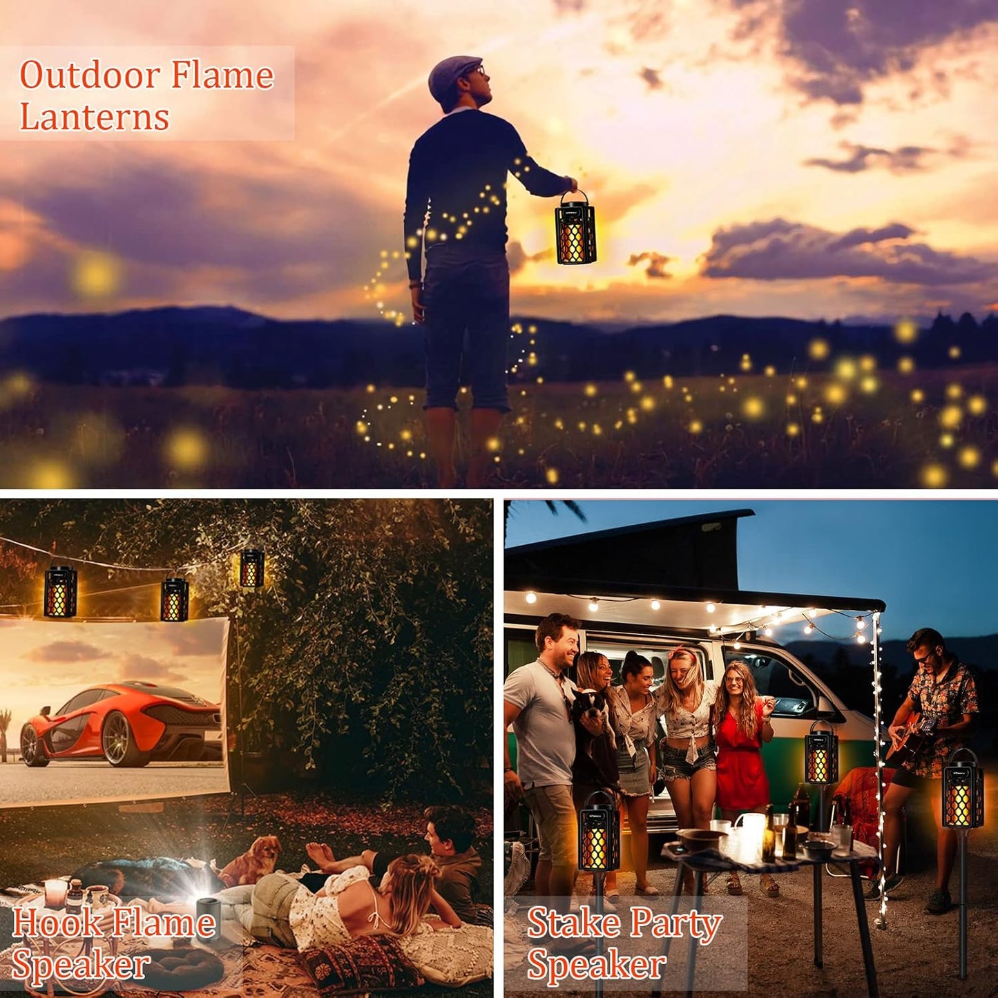 Father'S Day Gifts for Dad, Birthday Gifts for Men, Outdoor Bluetooth Speakers Waterproof Portable LED Flame Speaker 10W Bass, Women Couples, Patio Porch Garden Home Backyard Decor (1 Pack)