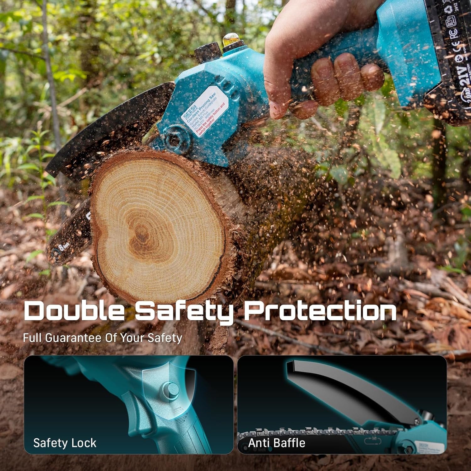 Mini Chainsaw 8 Inch,Cordless Chainsaw W/ 2Pcs 2000Mah Batteries,Oiler System & Replacement Chain,Handheld Chain Saw W/Safety Lock,Battery Powered Chain Saw for Wood Tree Cutting,Ch820+
