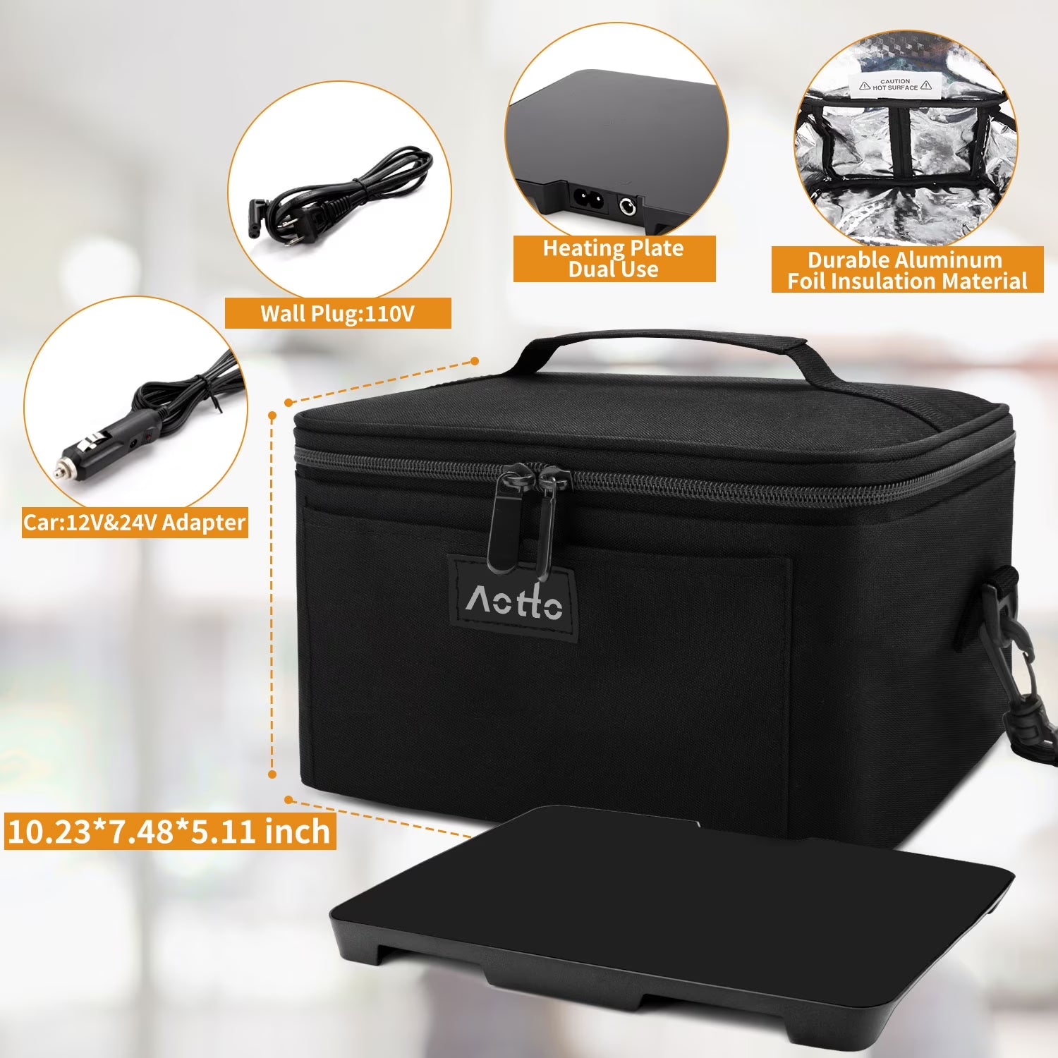 Portable Oven, 12V, 24V, 110V Portable Food Warmer, Mini Personal Microwave Heated Lunch Box for Work Reheating and Cooking Meals in Truck, Vehicle, Travel, Camping, Picnic, Black