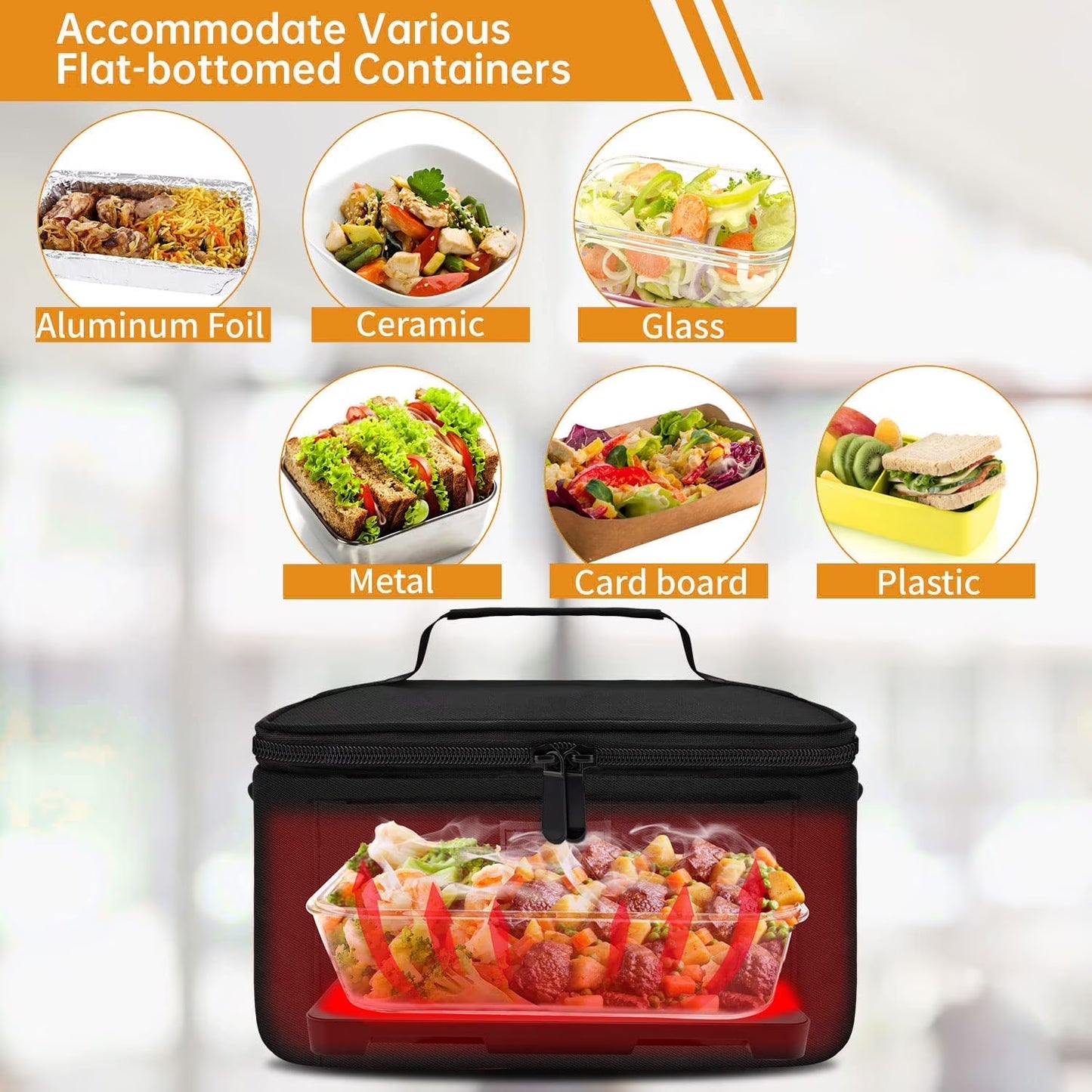 Portable Oven, 12V, 24V, 110V Portable Food Warmer, Mini Personal Microwave Heated Lunch Box for Work Reheating and Cooking Meals in Truck, Vehicle, Travel, Camping, Picnic, Black