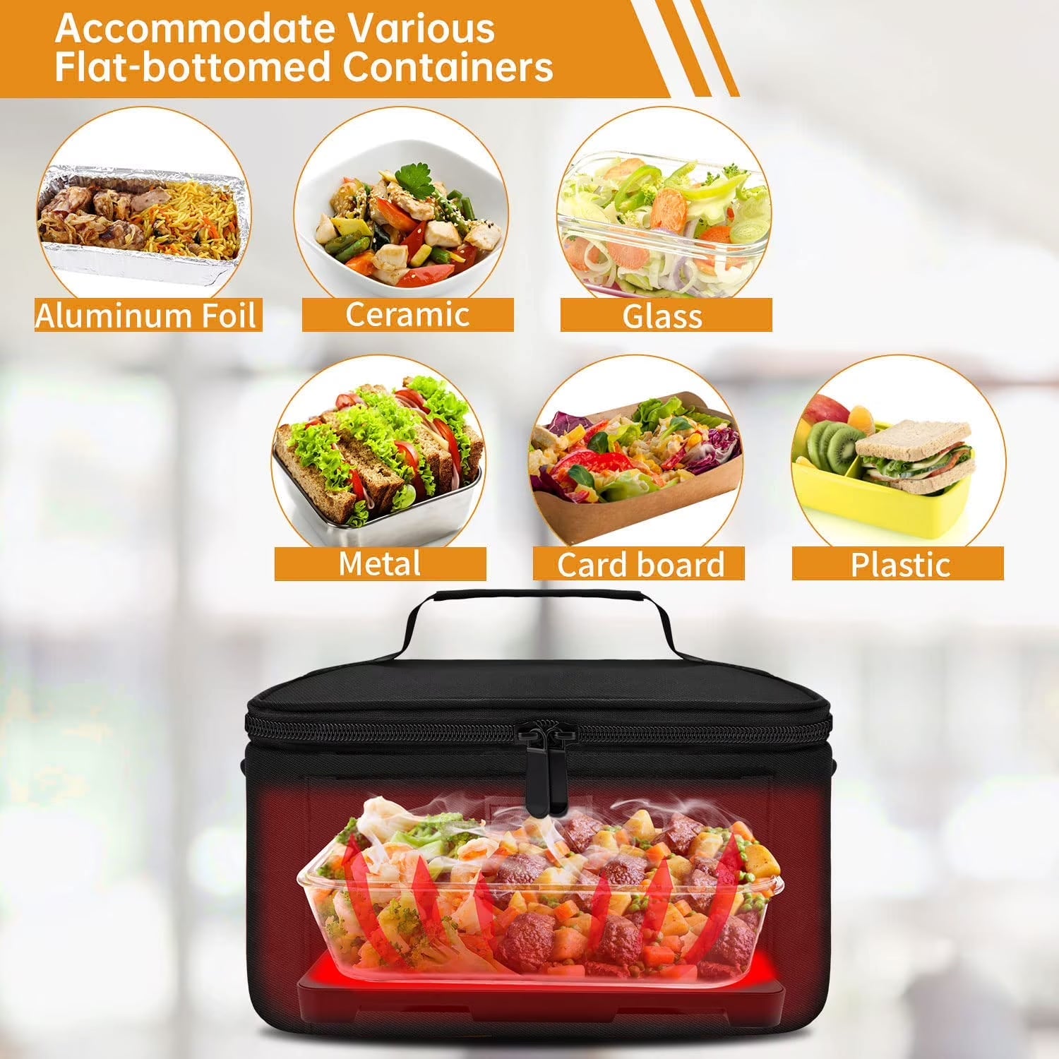 Portable Oven, 12V, 24V, 110V Portable Food Warmer, Mini Personal Microwave Heated Lunch Box for Work Reheating and Cooking Meals in Truck, Vehicle, Travel, Camping, Picnic, Black