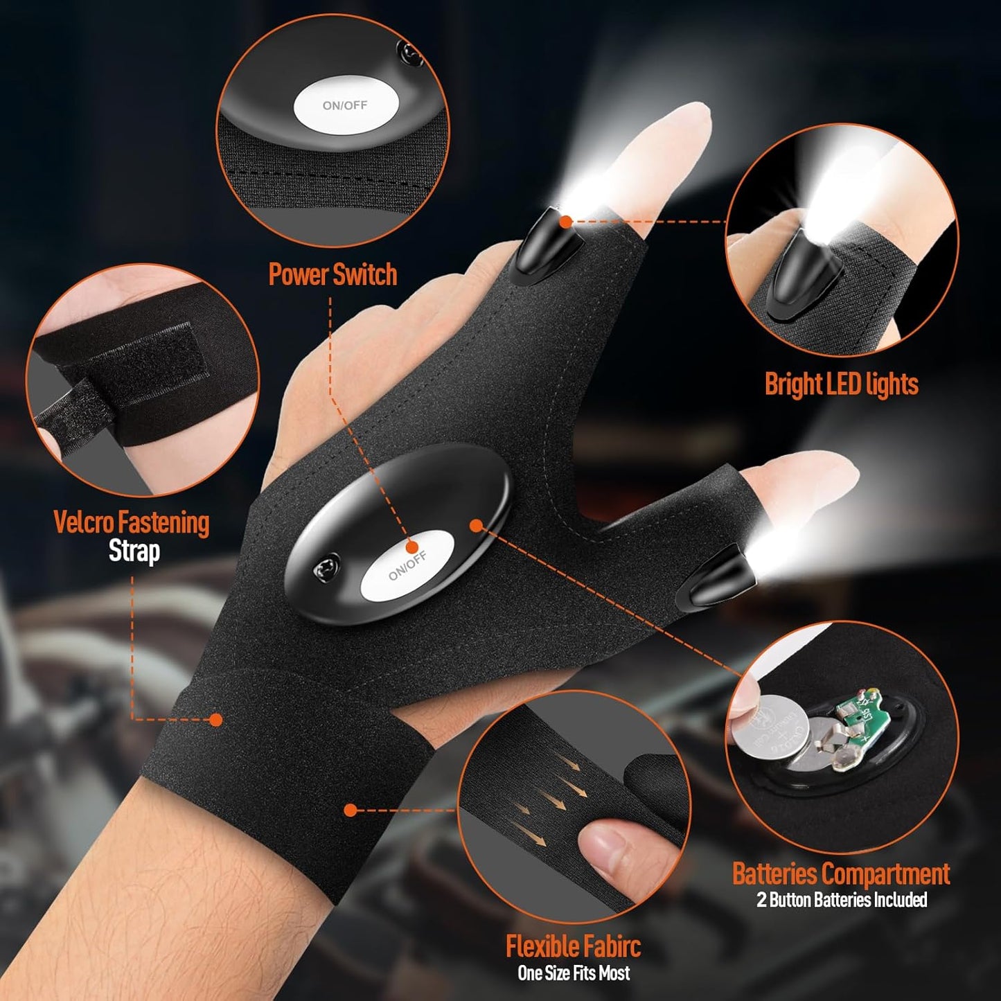 Fathers Day Dad Gifts from Daughter Son Wife, LED Flashlight Gloves Gifts for Men, Mens Gift for Him Grandpa Husband, Fathers Day Gift for Husband Dad, Tools Cool Gadgets, Camping Essentials