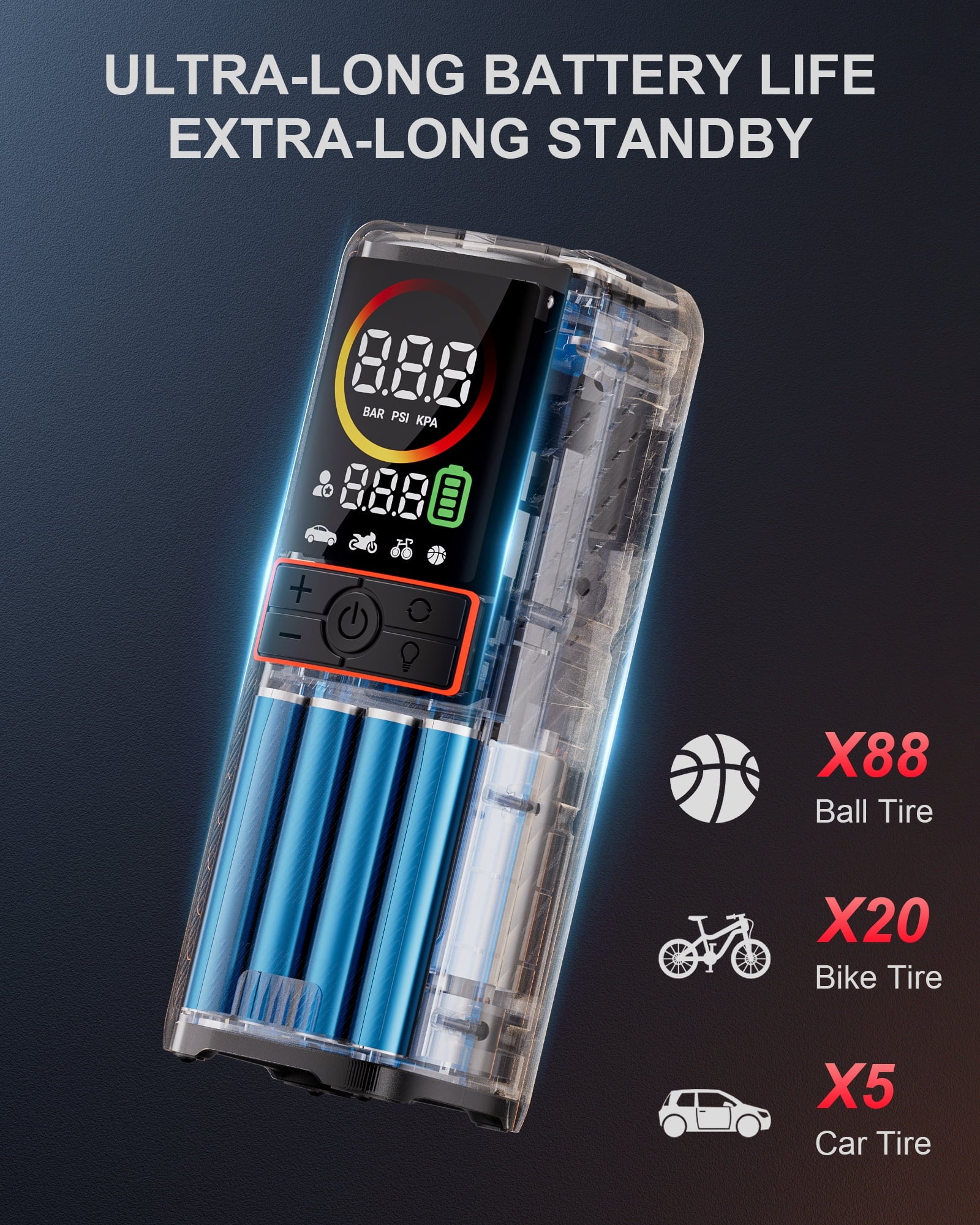 160 PSI Portable Tire Inflator Air Compressor 7500Mah Battery Cordless Air Pump for Car Tires Auto-Shutoff W/ LED Digital Pressure,  GT160 Tire Pump for Bikes,Balls,Motorcycles,Bicycle