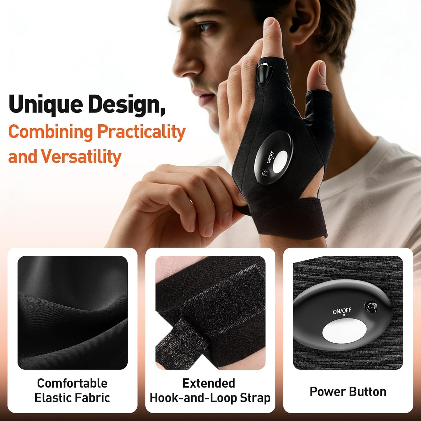 Fathers Day Dad Gifts from Daughter Son Wife, LED Flashlight Gloves Gifts for Men, Mens Gift for Him Grandpa Husband, Fathers Day Gift for Husband Dad, Tools Cool Gadgets, Camping Essentials