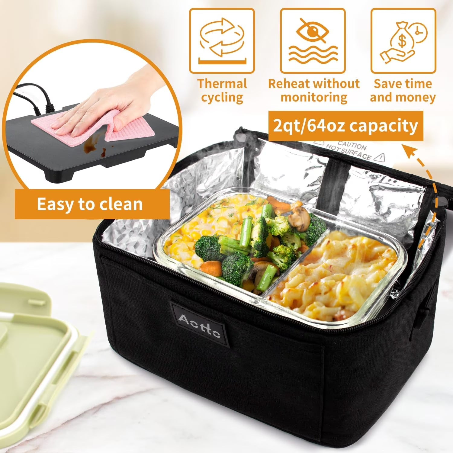 Portable Oven, 12V, 24V, 110V Portable Food Warmer, Mini Personal Microwave Heated Lunch Box for Work Reheating and Cooking Meals in Truck, Vehicle, Travel, Camping, Picnic, Black