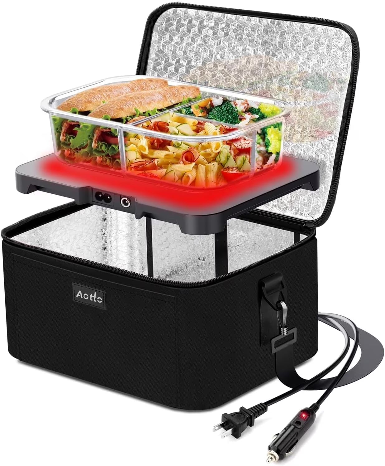 Portable Oven, 12V, 24V, 110V Portable Food Warmer, Mini Personal Microwave Heated Lunch Box for Work Reheating and Cooking Meals in Truck, Vehicle, Travel, Camping, Picnic, Black