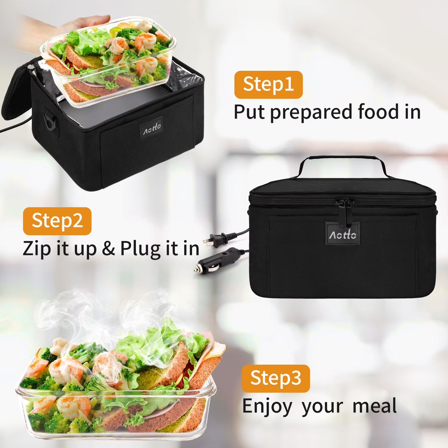 Portable Oven, 12V, 24V, 110V Portable Food Warmer, Mini Personal Microwave Heated Lunch Box for Work Reheating and Cooking Meals in Truck, Vehicle, Travel, Camping, Picnic, Black