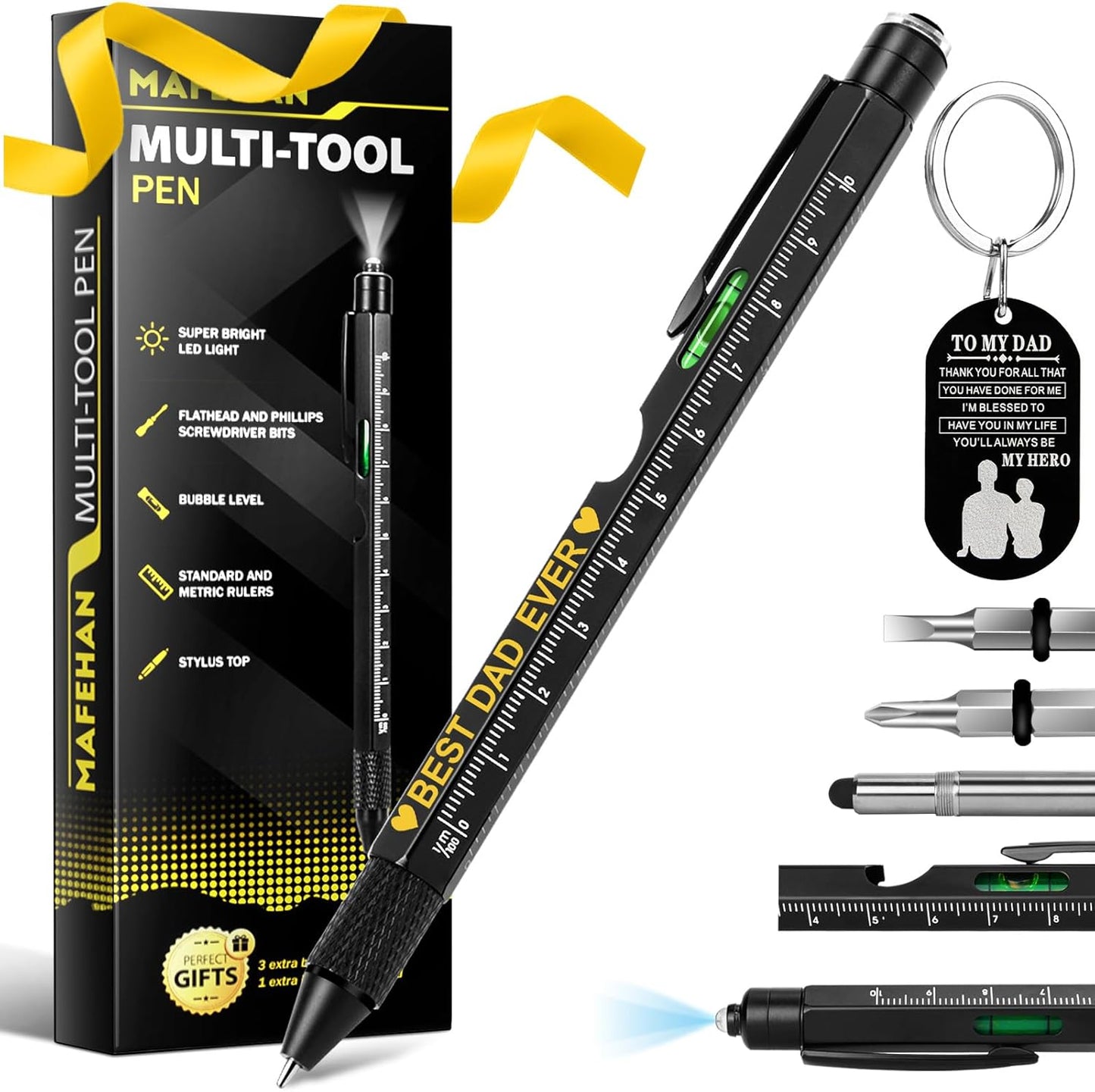 Father’S Day Gifts for Dad – 9-In-1 Multi-Tool Pen with Engraved Keychain, Unique Dad Gifts from Daughter Son Wife – Birthday Gift for Men Who Have Everything, Handy Gadgets for Husband & Grandpa