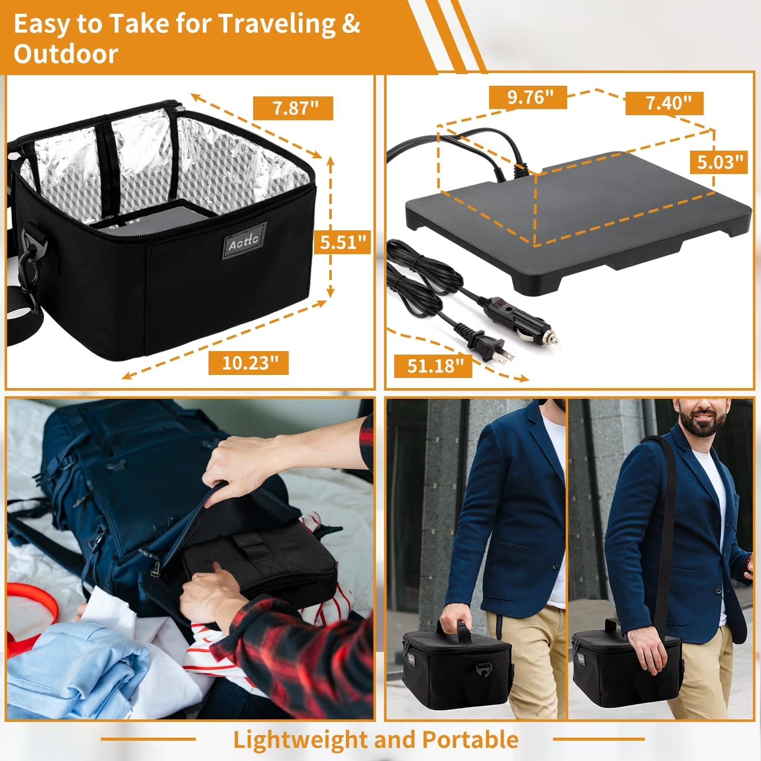 Portable Oven, 12V, 24V, 110V Portable Food Warmer, Mini Personal Microwave Heated Lunch Box for Work Reheating and Cooking Meals in Truck, Vehicle, Travel, Camping, Picnic, Black