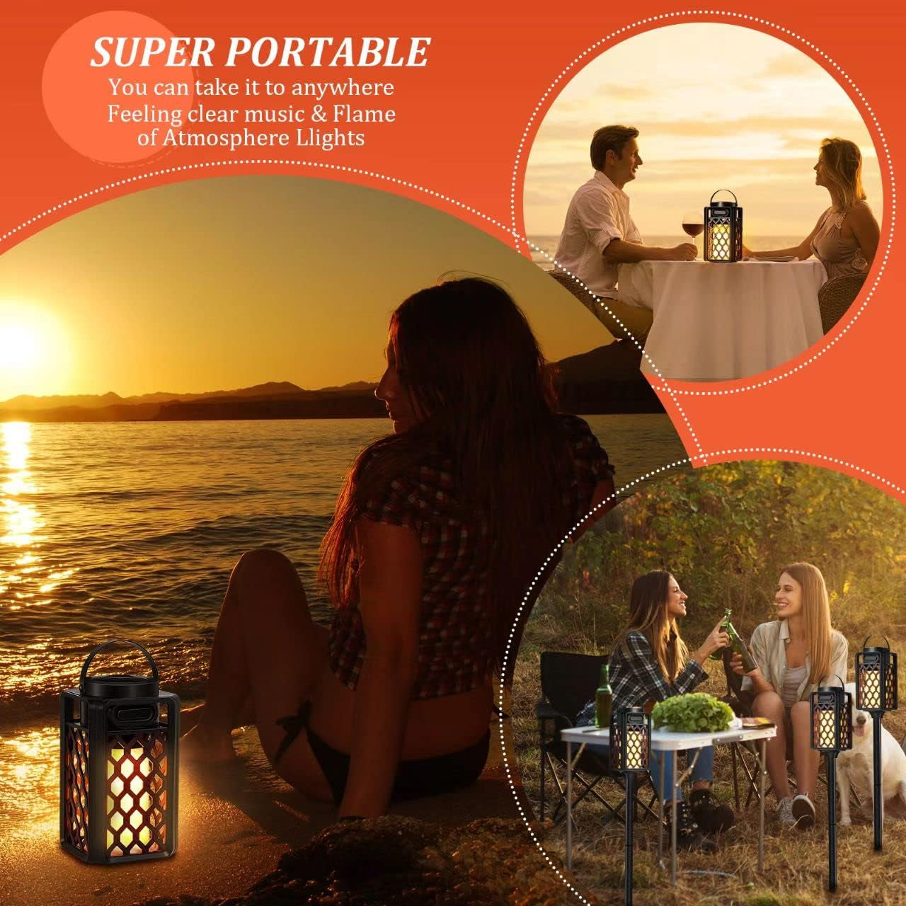 Father'S Day Gifts for Dad, Birthday Gifts for Men, Outdoor Bluetooth Speakers Waterproof Portable LED Flame Speaker 10W Bass, Women Couples, Patio Porch Garden Home Backyard Decor (1 Pack)